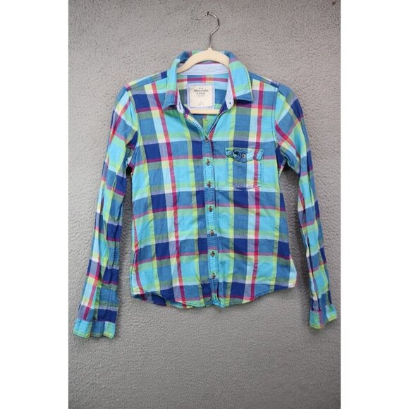 Abercrombie & Fitch Long Sleeve Plaid Button Up Top-Size Small - Picture 1 of 10